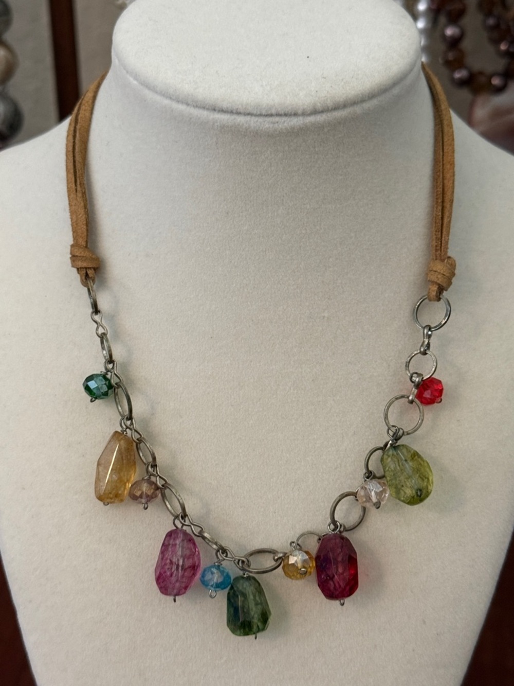 Boho Multi-Color Gemstone and Glass Drop Necklace